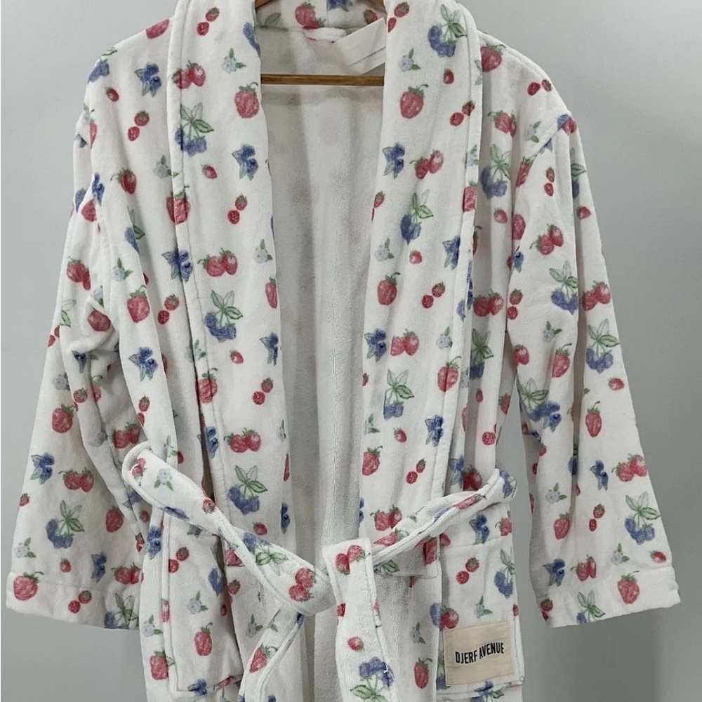 Djerf Avenue White and Red Cherry Print Robe
